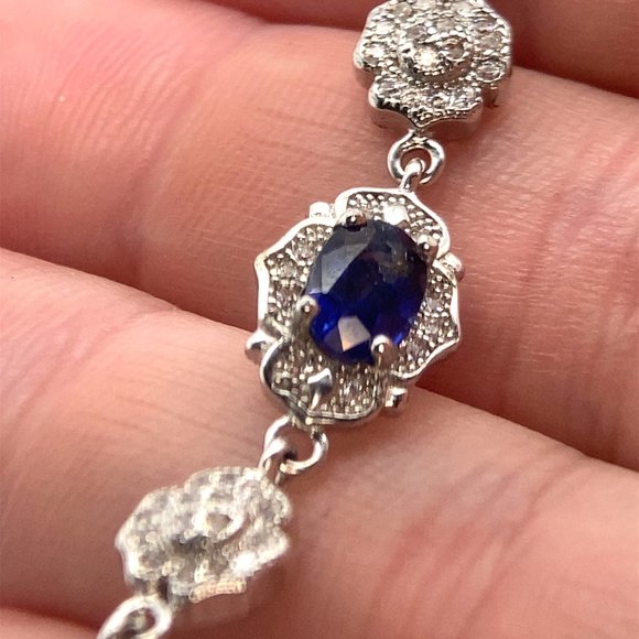 Blue Sapphire 3.62ct Platinum Finish Solid 925 Sterling Silver Bracelet - Picture 2 of 8